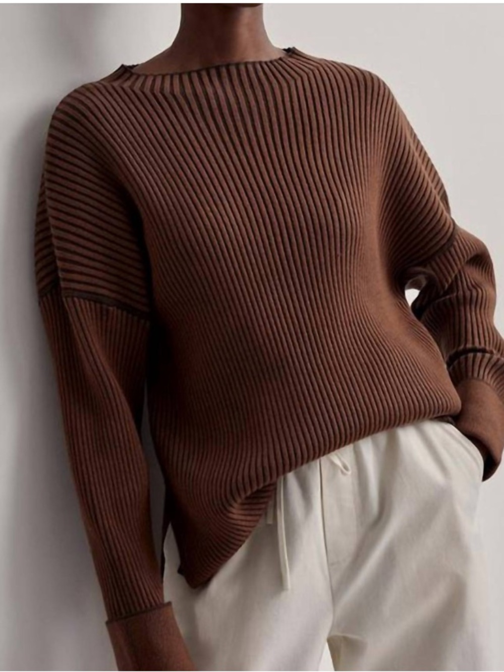 Varley Sweater Emile Ribbed Mock in Shiitake Brown - Picture 2 of 6